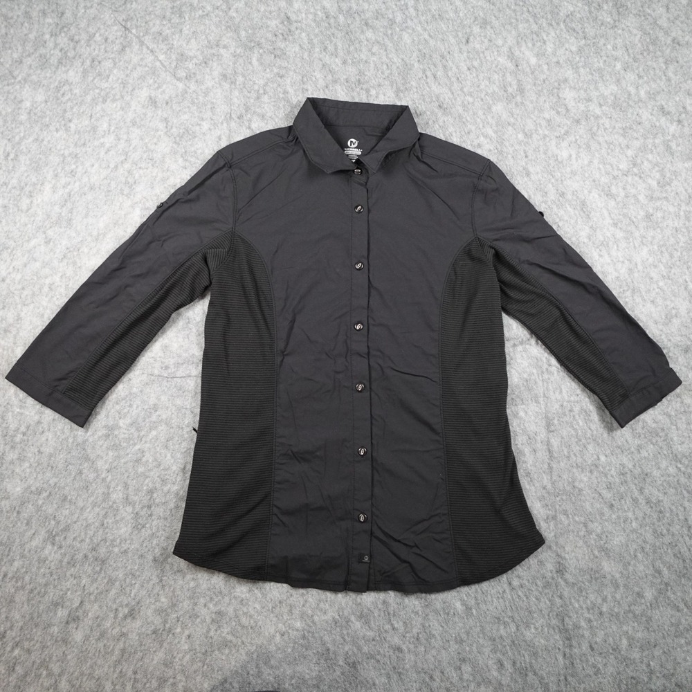 Merrell Top Womens Small Black Select Wick Button Down Hiking Technical Shirt
